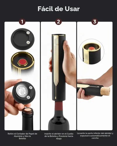 Vista 3 de Newise Abridor de Vino Eléctrico Recargable con Base de Carga y Cortador de Papel de Aluminio, Sacacorchos Automático para 60 Botellas, Regalo