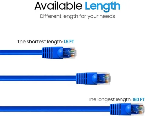 Vista 72 de Cmple - Cable Ethernet Cat5e de 1.5 pies, Cable Patch Ethernet UTP Cat 5e de 350 MHz, Cable LAN de red de 1 Gbps, conectores RJ45, compatible