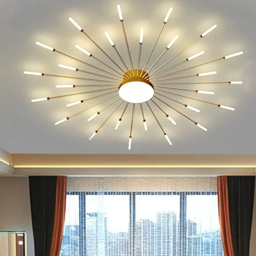 Vista 21 de Lámpara de techo LED regulable de 32 pulgadas, 12 luces de techo, lámpara de techo empotrada, iluminación de interior dorada para sala de estar, 12