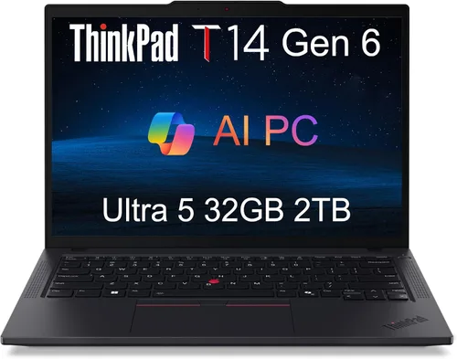Vista 10 de Lenovo Laptop ThinkPad T14 Gen 6, Intel Ultra 5 225U, DDR5 de 16 GB, SSD