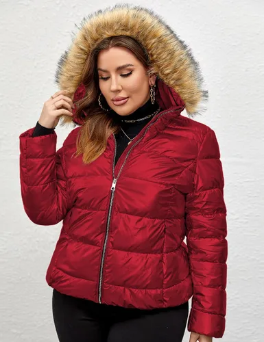 Vista 6 de Geschallino Abrigo de invierno reversible para mujer, resistente al agua, largo, cálido, acolchado, burbujas con capucha (1X-5X)