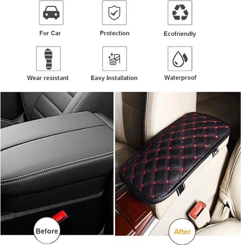 Vista 4 de Funda para consola central de coche, universal, de cuero sintético, reposabrazos para auto, protector de reposabrazos de consola central, apto