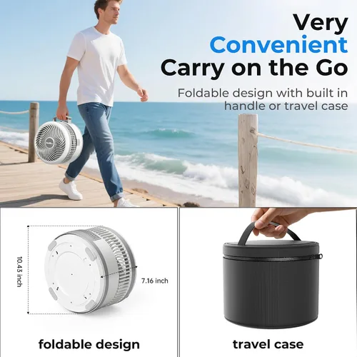 Vista 6 de Ventilador de viaje portátil de 40000 mAh, ventilador plegable recargable, funcionamiento de 106 horas, ventilador oscilante de pie de 8 Blanco