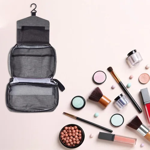 Vista 5 de PATIKIL Neceser de viaje, organizador de maquillaje portátil, bolsa de aseo impermeable con gancho para colgar para hombres y mujeres, Gris