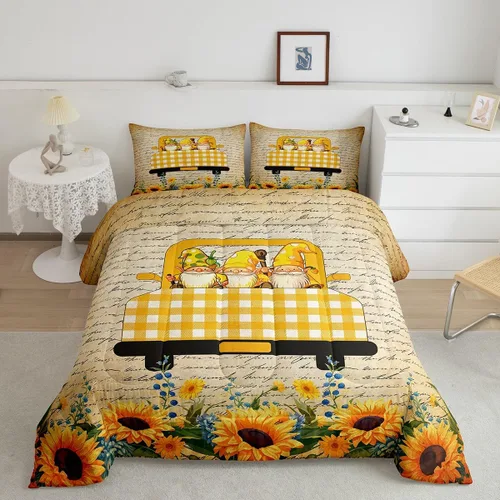 Vista 9 de Erosebridal Juego de edredón vintage de abeja para mujer, juego de ropa de cama rústica de margaritas tamaño individual, relleno de edredón de abeja