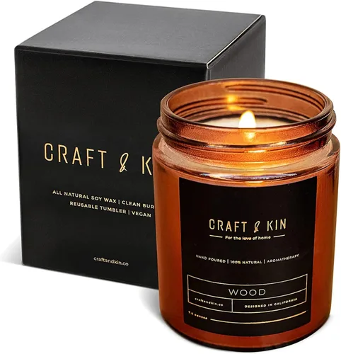 Vista 17 de Craft & Kin - Vela perfumada de cuero inglés de alta calidad, larga duración, 45 horas de tiempo de combustión, vela perfumada de soja natural