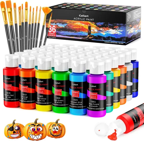 Vista 15 de Caliart - Juego de pintura acrílica iridiscente de 24 colores camaleón con 12 pinceles Craft Painting kit for Adults Artists Beginners, Rich