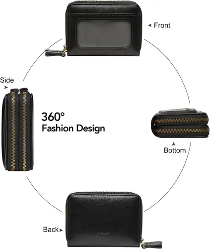 Vista 6 de TFKGS Tarjetero de crédito para mujer, cartera RFID de cuero para mujer con bloqueo de cremallera, llavero para tarjetas de acordeón, regalos