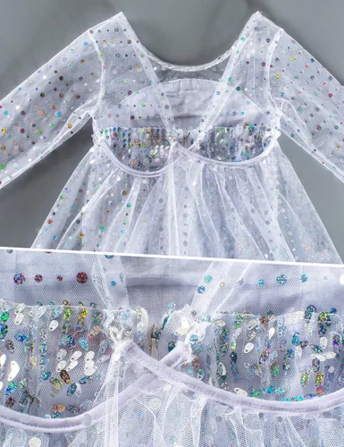 Vista 8 de Luxury Princess - Disfraz de princesa con capa larga brillante para niñas de 2 a 10 años para fiesta de cumpleaños