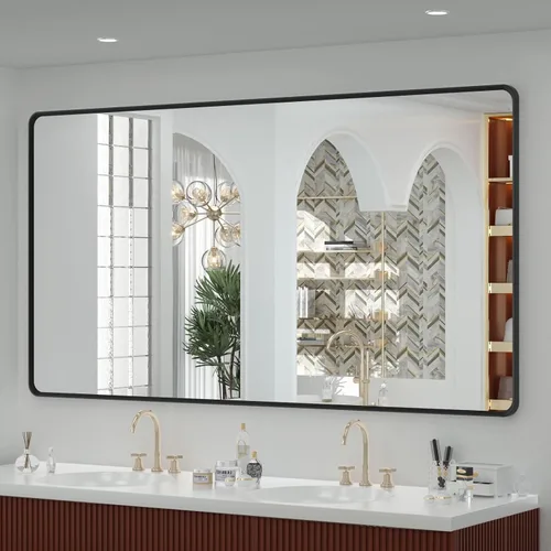 Vista 60 de OKPAL - Espejo de tocador de baño de 20x24 pulgadas con marco de metal cepillado en bronce, espejo de baño con marco de metal cepillado en bronce