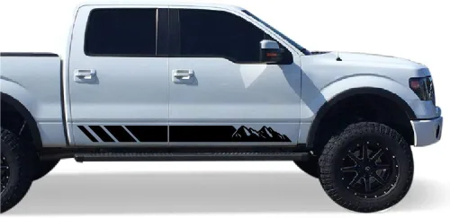 Vista 8 de Bubbles Designs Adhesivos de rayas de montaña Compatibles con Ford F150 de todas las generaciones (2900B) - Vinilo negro con acabado metálico