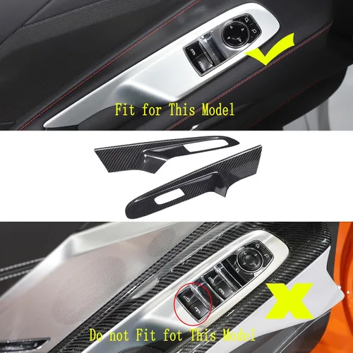 Vista 2 de Cubierta de interruptor de elevación de ventana de fibra de carbono real compatible con Chevrolet Corvette C8 2020-2026, panel de interruptor
