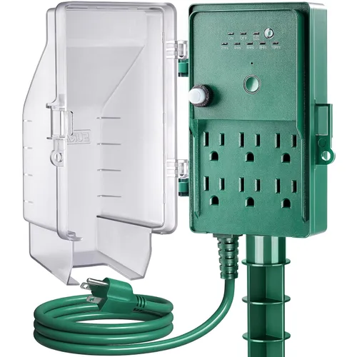 Vista 9 de SURAIELEC Estaca de alimentación para exteriores, temporizador digital programable de 7 días, regleta de alimentación resistente a la intemperie, 6