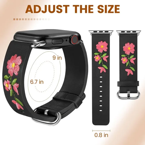 Vista 4 de Correas de reloj de cuero para Apple Watch de 1.732 in 1.496 in 1.575 in 1.614 in 1.654 in 1.772 in 1.929 in Personalidad bordado elegante pulseras