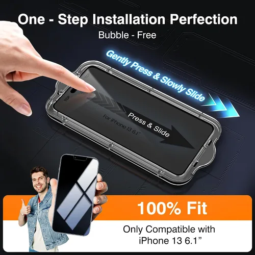 Vista 2 de EZ-GLAZ - Paquete de 4 + 2 protectores de pantalla de privacidad para iPhone 13 [6.1 pulgadas] con protector de lente de cámara