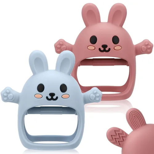 Vista 8 de 2 Pack Juguetes de Dentición para Bebés de 3-6 6-12 Meses, Guante de Dentición de Conejo de Silicona Suave Libre de BPA, Juguetes de Morder