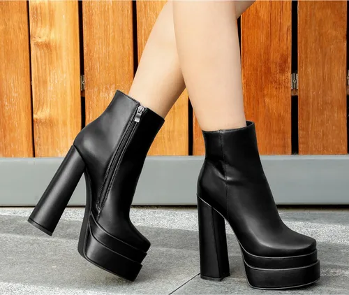 Vista 4 de MERUMOTE Women's Chunky High Heels Platforms Ankle Boots Block Heels Party Winter Ankle Boots