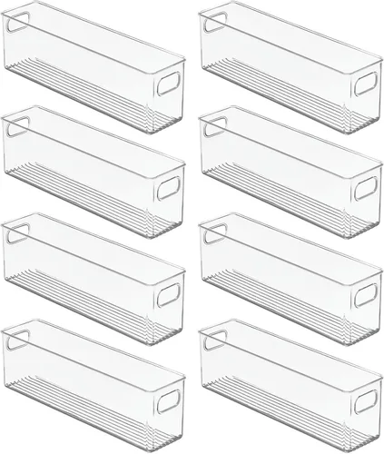 Vista 8 de mDesign Contenedores de almacenamiento de plástico para baño con asas, para armario, gabinete, tocador, organización de estantes de armario