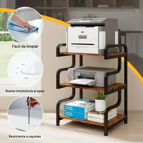 Vista 6 de Natwind - Soporte de impresora de 3 niveles con ruedas, carrito de almacenamiento móvil, estante de pie multiusos para reproductor multimedia Retro