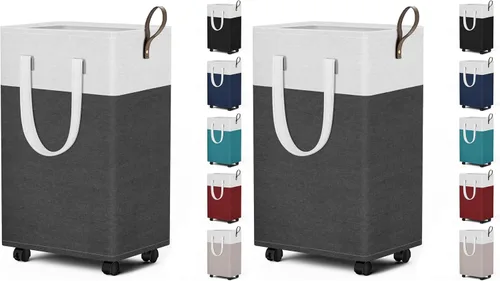Vista 18 de HomeHacks - Cesta de lavandería rodante de 75L con ruedas, cesta de ropa plegable e impermeable, cesta de ropa móvil, contenedores de almacenamiento