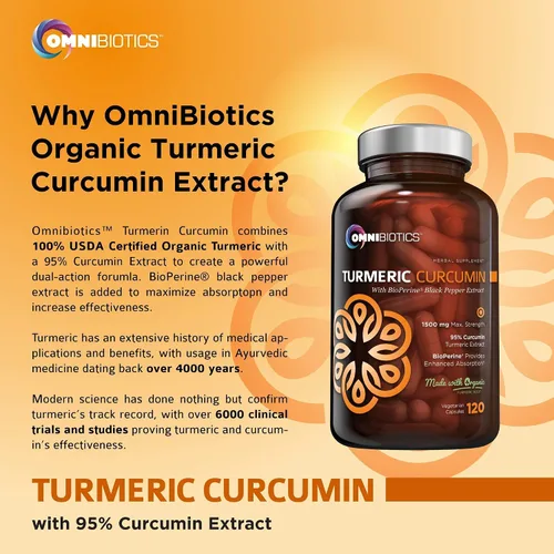 Vista 6 de Suplemento de cúrcuma y curcumina orgánica de 0.05 oz con Bioperina, 95% extracto estandarizado de curcuminoide y polvo de raíz con peperina