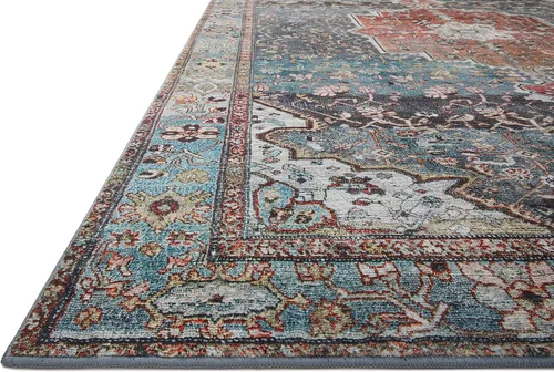 Vista 4 de Loloi Colección Margot MAT-05 - Alfombra de área de 7 pies 6 pulgadas x 9 pies 6 pulgadas, océano/ladrillo con CloudPile, alfombra de patrón grande