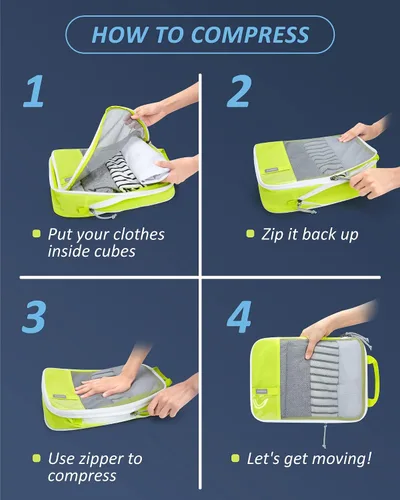 Vista 6 de BAGSMART - Juego de 6 cubos de compresión para maletas, juego de 6, 4 y 2, cubos organizadores de viaje, juego de bolsas expandibles, organizadores