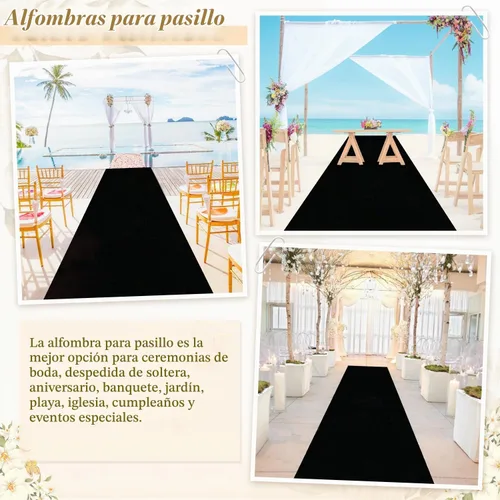 Vista 7 de Camino de pasillo negro de 4 x 15 pies para ceremonia de boda, alfombra de pasillo de terciopelo para pasillo, accesorios de boda para recepción