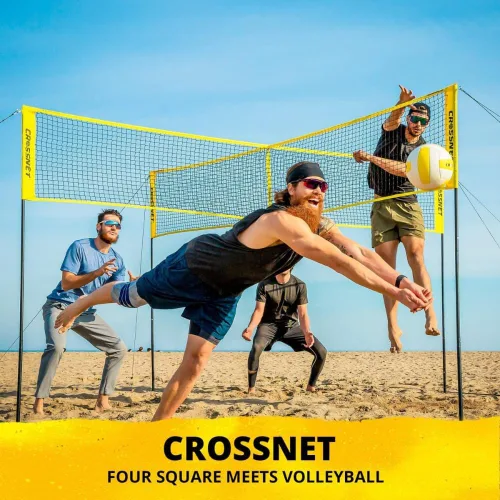 Vista 2 de CROSSNET - Red de voleibol de 4 vías con mochila de transporte y pelota - Juego de voleibol de cuatro cuadrados para adultos y niños - Juego