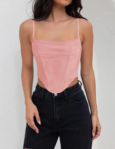 Vista 7 de ZESICA Corsé sexy para mujer, con tirantes delgados, espalda descubierta, Y2K, club, fiesta, corsé