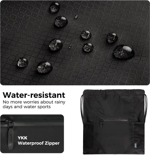 Vista 4 de pack all Mochila con cordón, bolsa de gimnasio deportiva resistente al agua, bolsa de entrenamiento ligera con bolsillo impermeable con cremallera