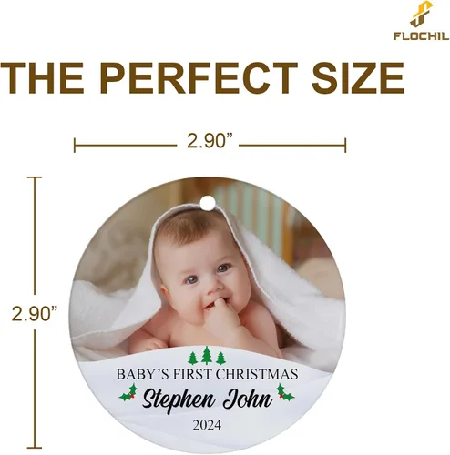 Vista 7 de FLOCHIL Adorno personalizado para la primera Navidad del bebé con nombre de foto, adorno personalizado para la primera Navidad, regalos para bebés