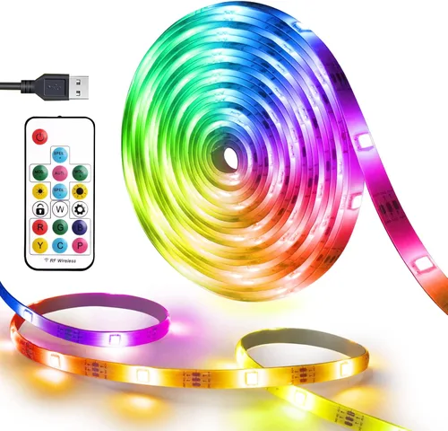 Vista 10 de Tiras de Luces LED USB RGB Arcoíris Persiguiendo Tiras de Luces LED TV Retroiluminación con Control Remoto de 17 Teclas Tiras de Luces Cambiables