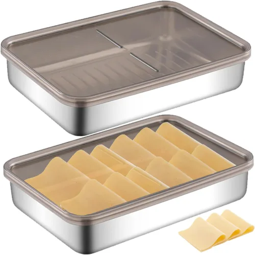 Vista 6 de Recipiente de tocino para refrigerador, 2 unidades, recipiente grande de acero inoxidable para nevera, antiadherente, apilable, estilo japonés