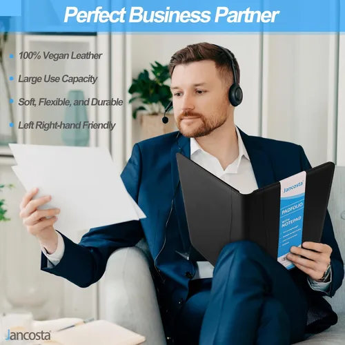 Vista 4 de Portafolio padfolio Jancosta de negocios tamaño carta con bloc de notas rellenables, Negro