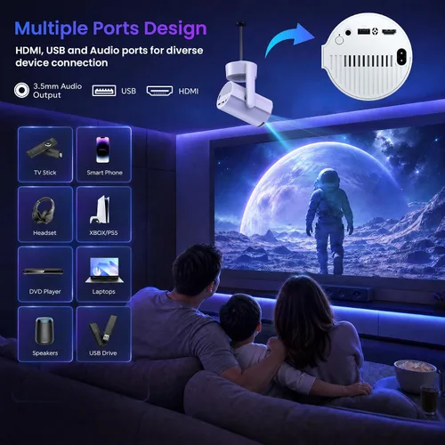 Vista 13 de Mini proyector portátil con WiFi y Bluetooth compatible con Netflix Blanco