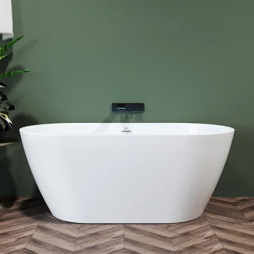 Vista 32 de FerdY Bañera independiente de acrílico Bali de 47 pulgadas, bañera independiente con forma elegante, certificado cUPC, drenaje dorado cepillado