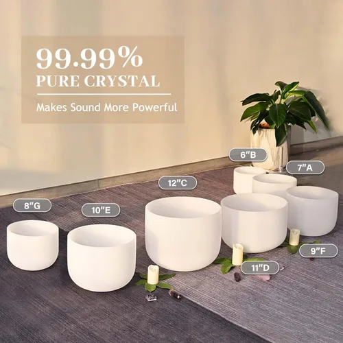 Vista 2 de CVNC 440HZ - Juego de 7 cuencos cantores de cristal de cuarzo esmerilado de 6 a 12 pulgadas para meditación de chakras para sanación con sonido