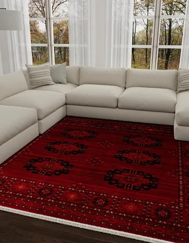 Vista 6 de Unique Loom Tekke Collection - Alfombra Khabour (3 pies 1 pulgada, redonda, rojo/negro)
