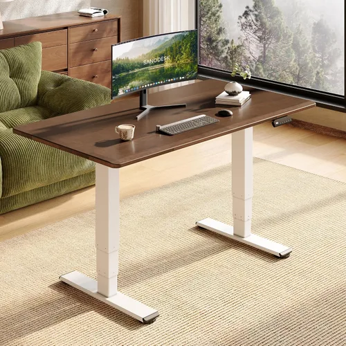 Vista 14 de SANODESK Escritorio de pie de madera maciza de caucho con motor dual 48"x24 Mesa natural + marco blanco