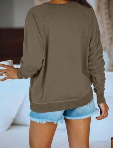 Vista 2 de PRETTODAY Sudaderas casuales de cuello redondo para mujer, manga larga, estilo raglán, color liso, holgadas
