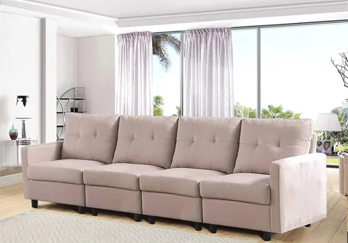 Vista 14 de Sofá seccional modular de 3 plazas, sofá tapizado espacio pequeño del brazo de lino Gris claro