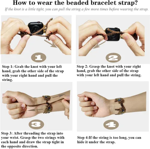 Vista 5 de Pulseras trenzadas bohemias compatibles con Apple Watch Band de 1.614 in 1.575 in 1.496 in 1.654 in 1.732 in 1.772 in 1.929 in, correa ajustable