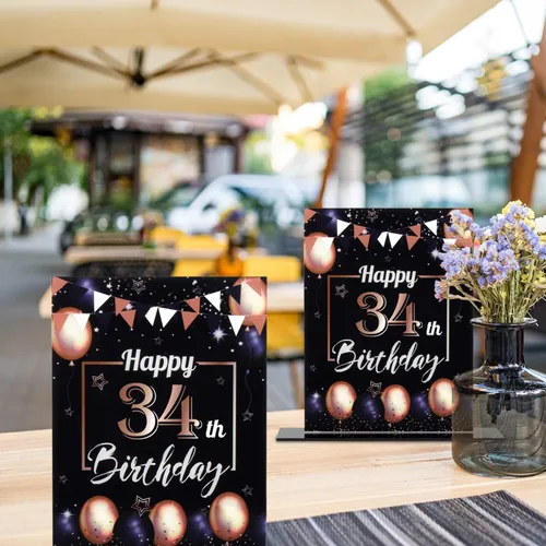 Vista 62 de LINGTEER Decoraciones de feliz cumpleaños número 11, 2 piezas de soporte de acrílico con impresión de pie rosa y azul, tablero de telón de fondo