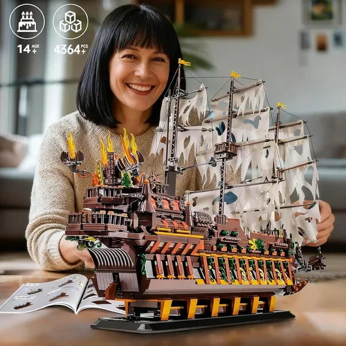 Vista 7 de Mould King Kits de Bloques de Construcción de Modelo de Barco Pirata Grande, Bloque de Construcción de Barco Pirata Holandés MOC para Construir