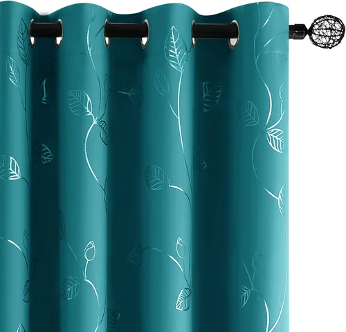 Vista 69 de BUHUA Cortinas pequeñas para ventana de 36 pulgadas de largo, 2 paneles, cortinas opacas con elegantes ramas de árbol plateadas, cortinas de bloqueo