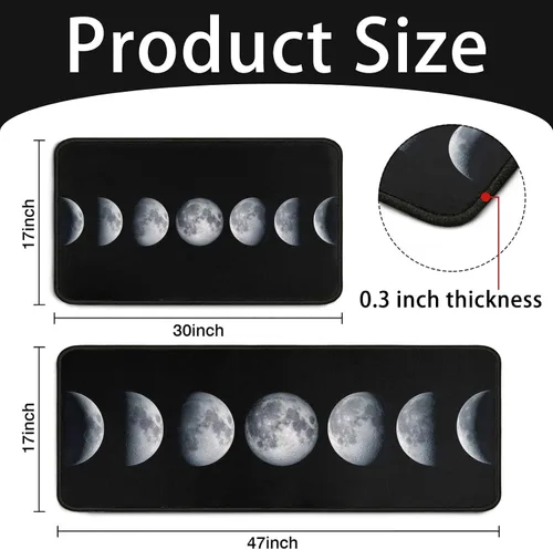 Vista 3 de Moon - Juego de 2 alfombras de cocina, antideslizantes, color negro, alfombra de pasillo para decoración de suelo de cocina, 17 x 47 + 17 x 30