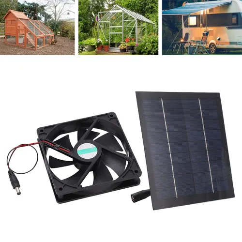 Vista 3 de Kit de ventilador de panel solar, ventilador de escape de 20 W para cocinas, invernaderos, casas de mascotas, gallineros, remolques, material ABS