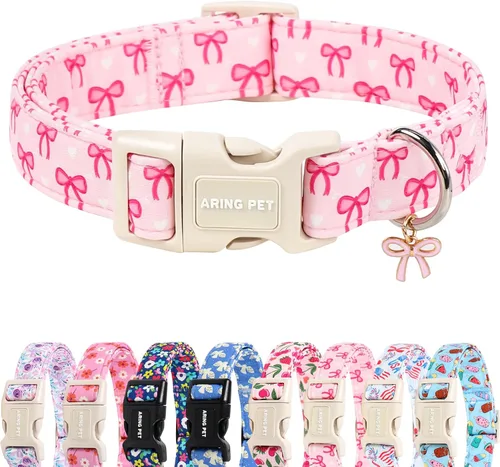 Vista 248 de Aring Pet Collar de algodón, ligero y ajustable, con hebilla de liberación rápida, para perros pequeños, medianos y grandes, para cachorros, S, Hoja