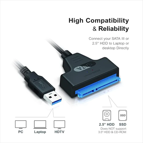 Vista 7 de Mediasonic Cable SATA a USB – USB 3.0 / USB 3.1 Gen 1 a 2.5 pulgadas SATA SSD/Cable adaptador de disco duro